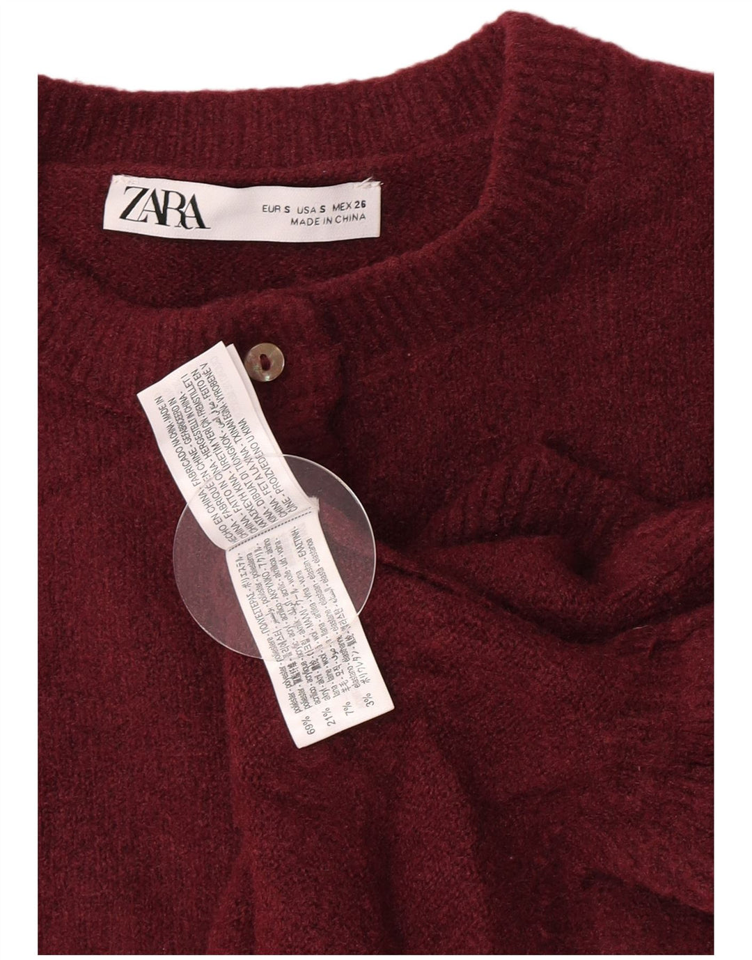 Zara Womens Crop Cardigan Sweater Reino Unido 10 Pequeno Poliéster Borgonha