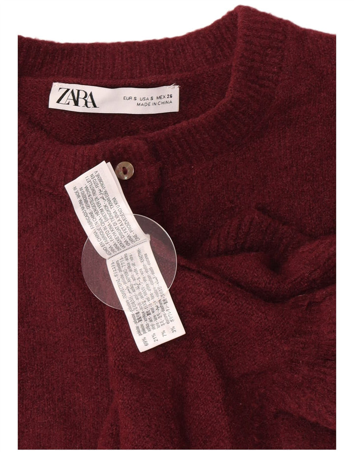Zara Womens Crop Cardigan Sweater Reino Unido 10 Pequeno Poliéster Borgonha
