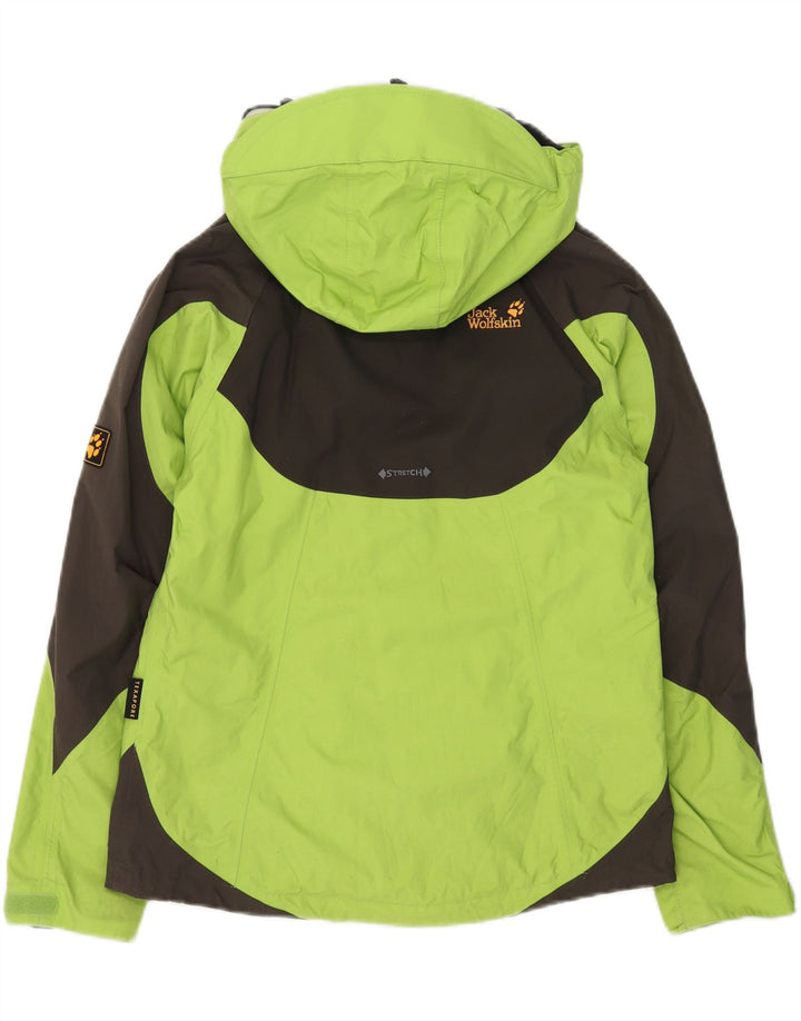 Jaqueta de chuva feminina com capuz Jack Wolfskin Reino Unido 12/14 bloco colorido verde médio