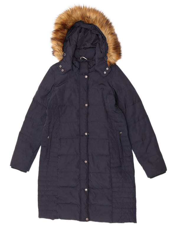 Casaco acolchoado com capuz feminino Crew Clothing UK 12 poliéster azul marinho médio