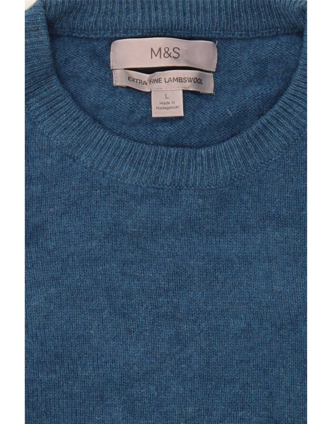 Suéter masculino Marks & Spencer com gola redonda, grande lã de carneiro azul