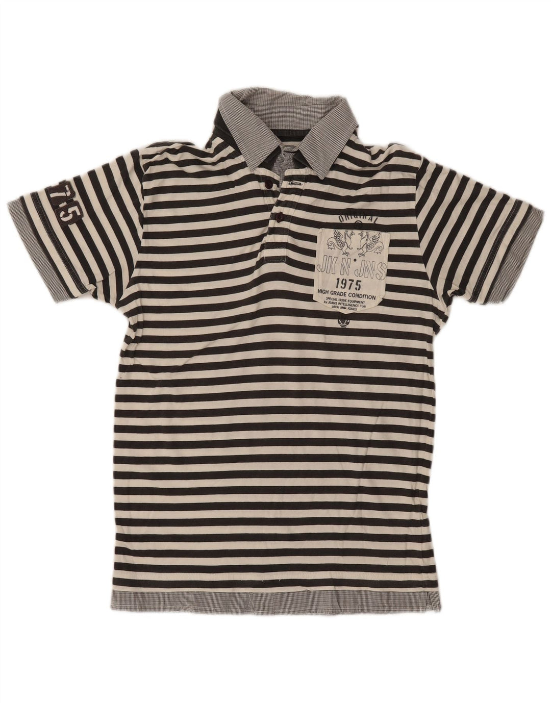 JACK & JONES Camisa polo masculina gráfica listrada cinza médio