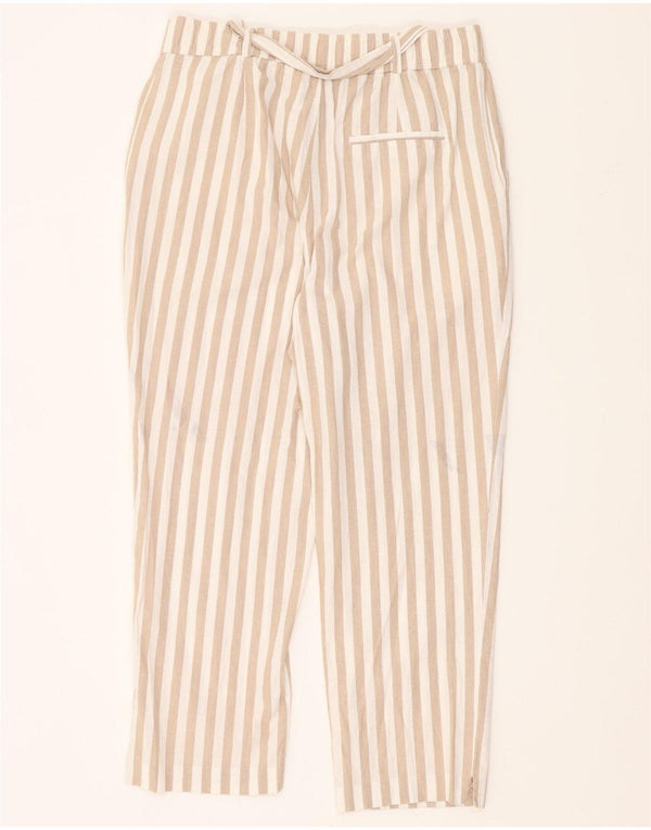 Zara Calça feminina reta cortada média W28 L24 risca de giz bege