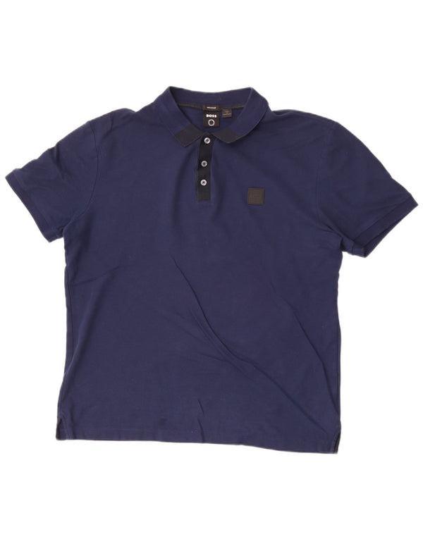 Camisa polo masculina Hugo Boss grande algodão azul marinho