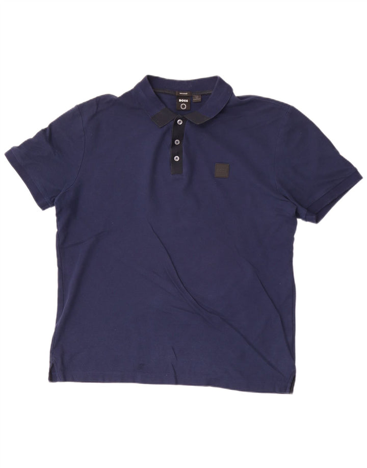 Camisa polo masculina Hugo Boss grande algodão azul marinho