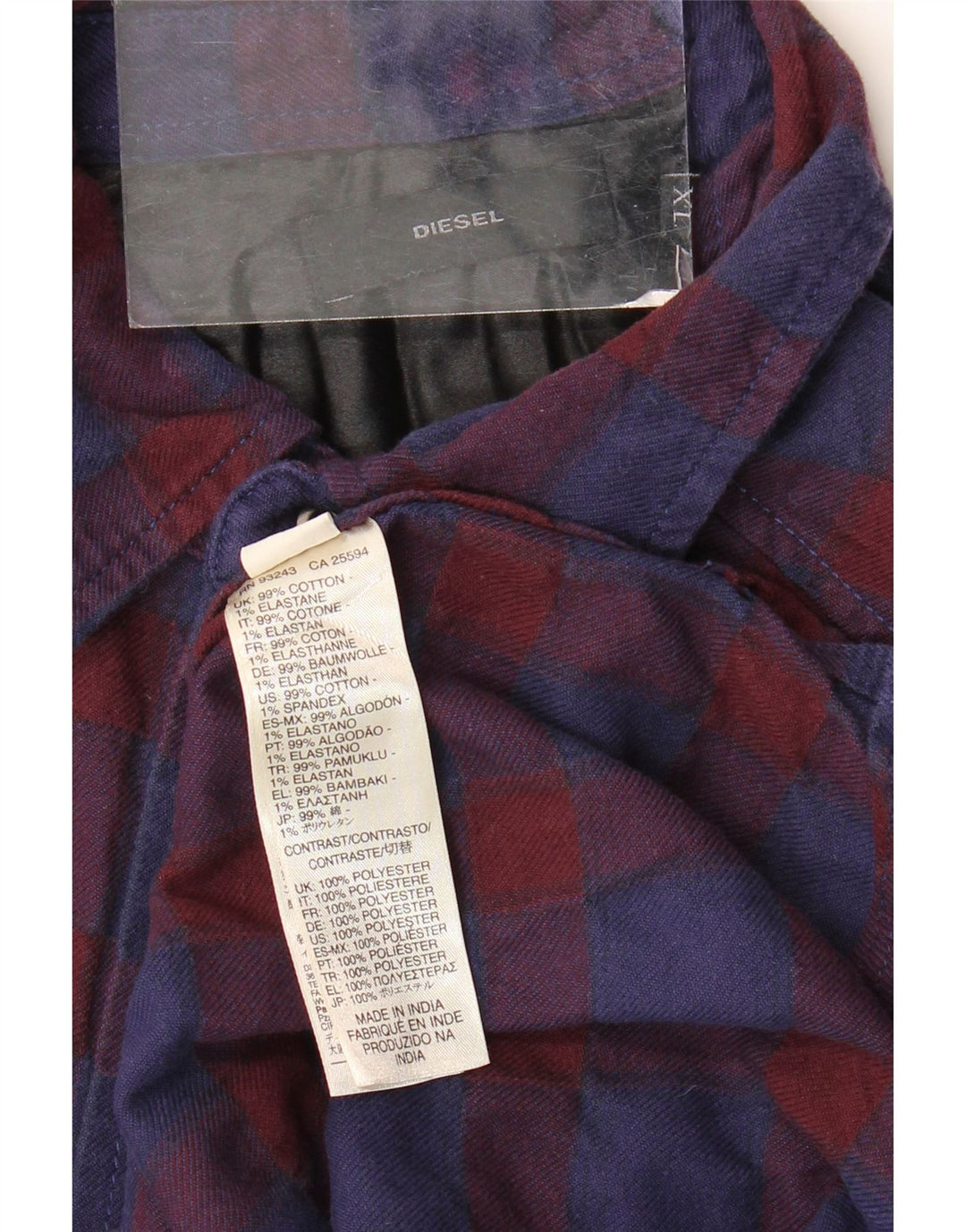 Camisa masculina de flanela Diesel XL azul marinho xadrez algodão