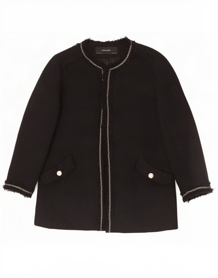 Jaqueta Zara Womens Open Blazer Reino Unido 14 Grande Acrílico Preto