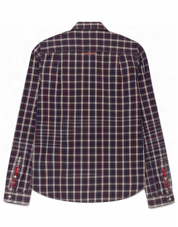 Camisa masculina Superdry média xadrez azul marinho algodão
