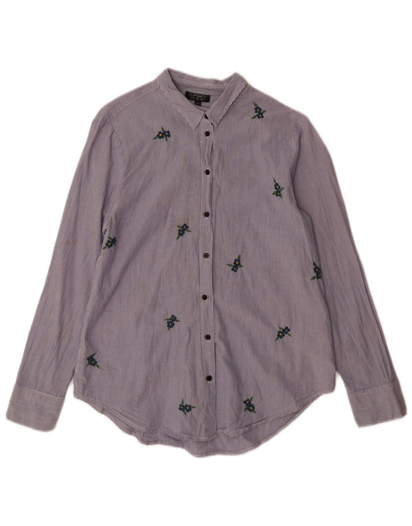 Camisa feminina Topshop UK 10 algodão listrado azul pequeno