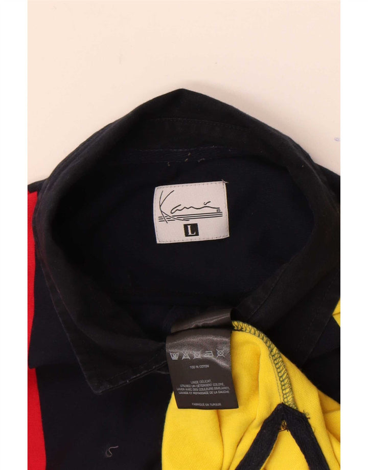 Karl Kani Camisa polo masculina gráfica grande bloco colorido multicolorido