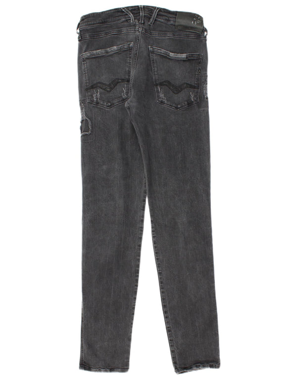 Replay Mens Anbass Distressed Slim Jeans W31 L32 Algodão Preto