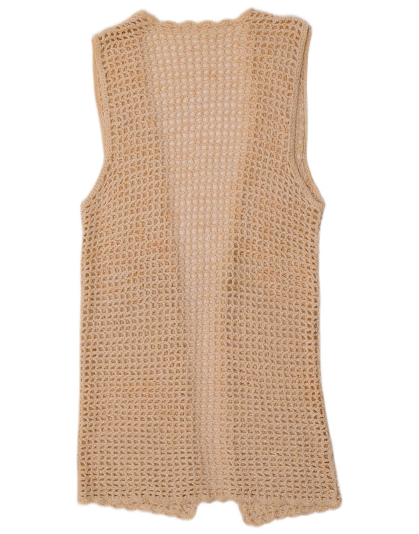 Suéter cardigã feminino vintage com palangre transparente Reino Unido 10 pequeno bege