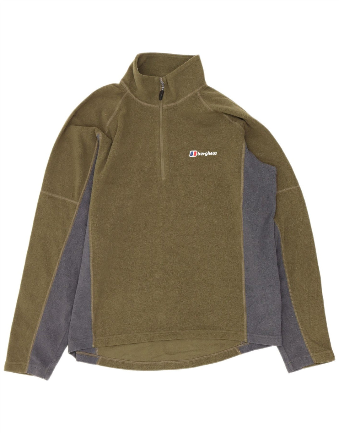 Berghaus Suéter masculino de lã com zíper e gola média cáqui poliéster colorblock