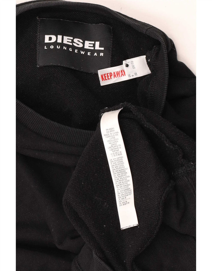 Diesel feminino gráfico moletom jumper UK 14 médio algodão preto