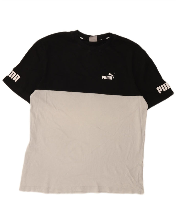 PUMA Mens Graphic T-Shirt Top Medium Black Colourblock Cotton