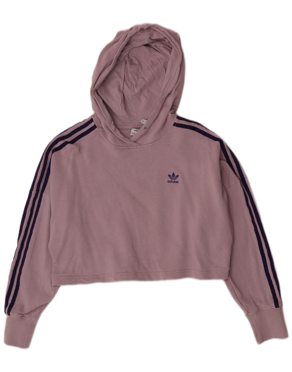 Adidas Womens Crop Oversized Hoodie Jumper UK 4 XS Rosa Algodão