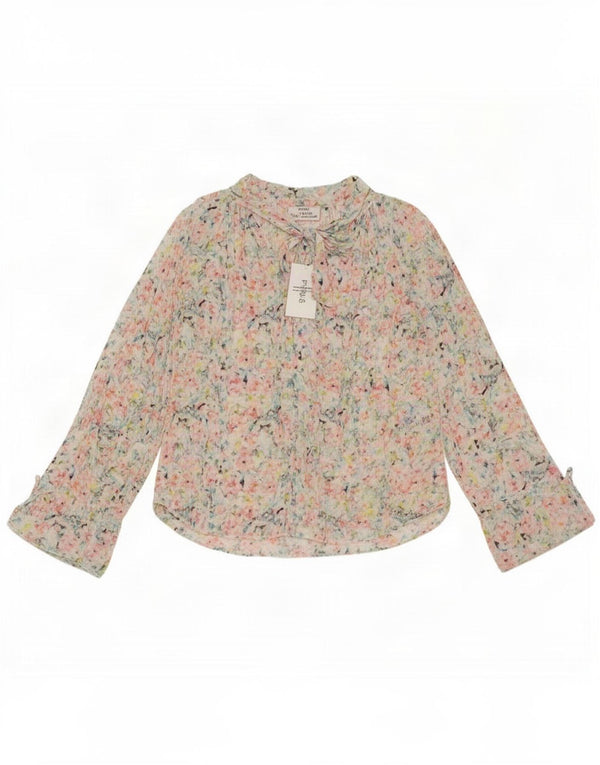 Blusa feminina vintage com gravata frontal UK 14 média multicolorida geométrica