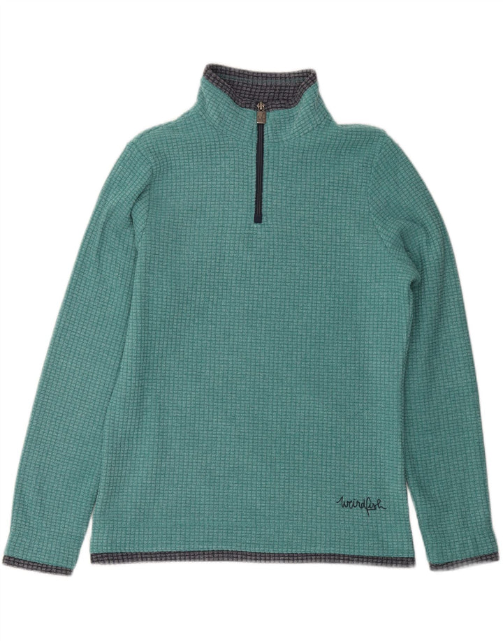 WEIRD FISH Suéter feminino de lã com zíper e pescoço Reino Unido 10 poliéster verde pequeno