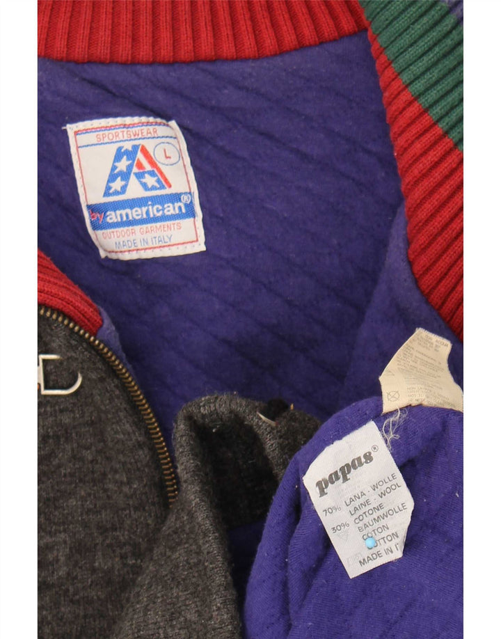 Jaqueta Anorak de malha masculina da American, grande, cinza, lã colorblock