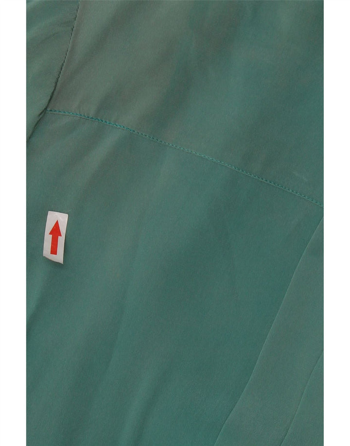 Blusa feminina vintage de manga comprida com gravata frontal Reino Unido 16 seda verde grande