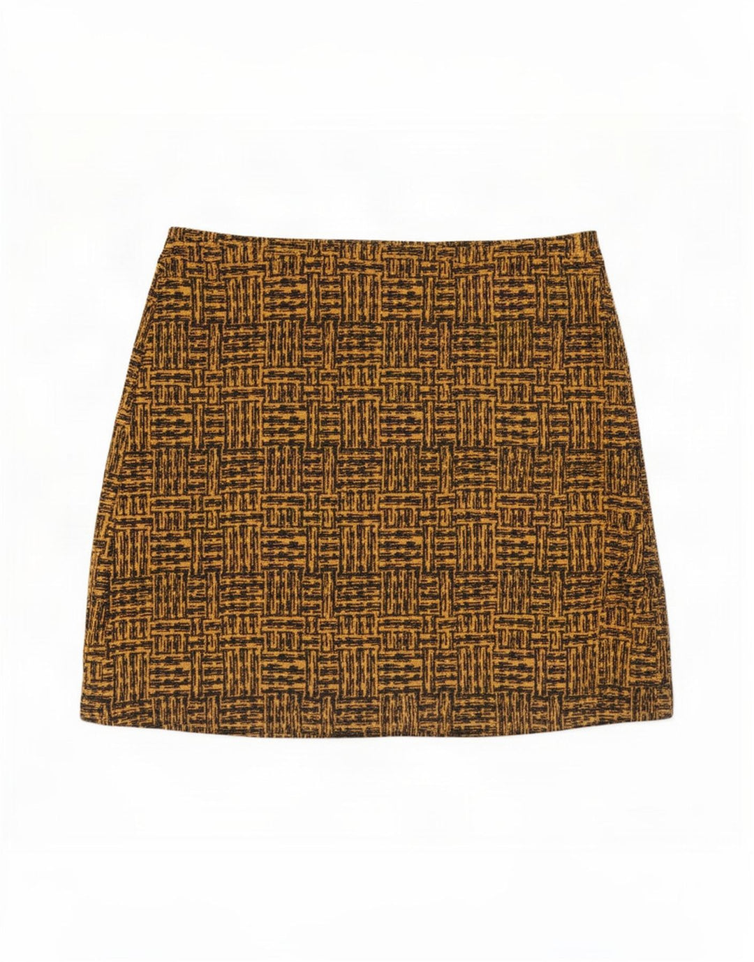 Minissaia feminina Marks & Spencer Reino Unido 14 grande W36 poliéster geométrico marrom
