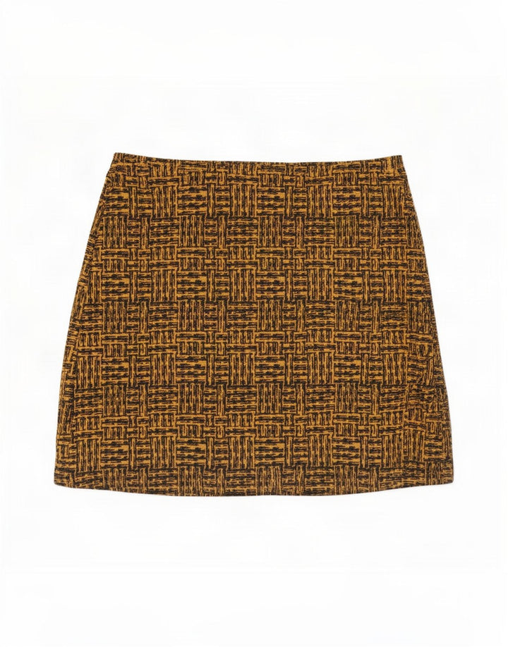 Minissaia feminina Marks & Spencer Reino Unido 14 grande W36 poliéster geométrico marrom