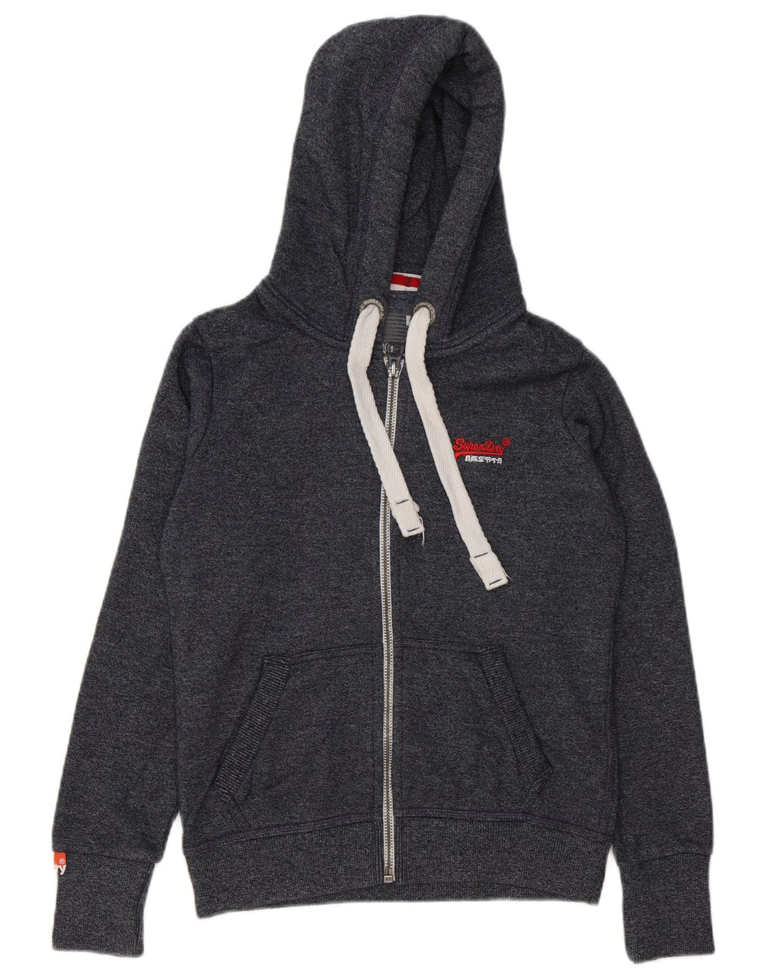 Suéter masculino Superdry com capuz e zíper, algodão manchado cinza médio