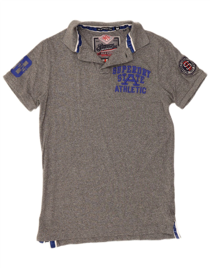 Camisa polo masculina SUPERDRY gráfica cinza médio algodão
