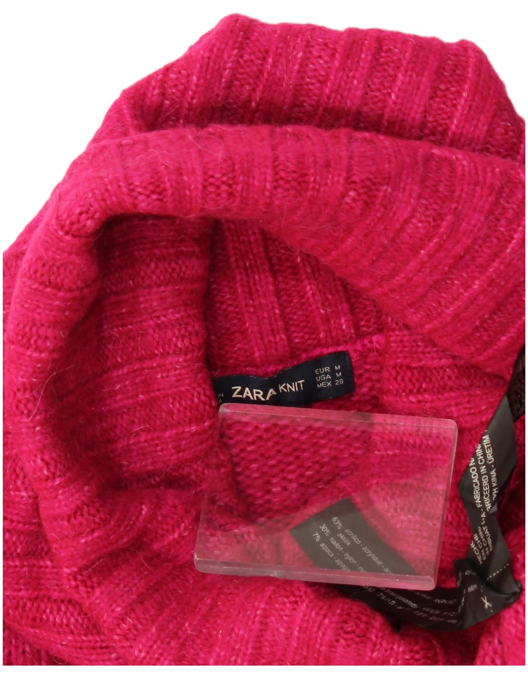 Zara Suéter feminino oversized com gola redonda Reino Unido 14 acrílico rosa médio