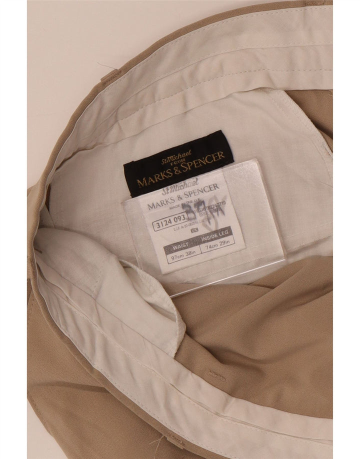 Calças cortadas masculinas Marks & Spencer W38 L24 poliéster bege