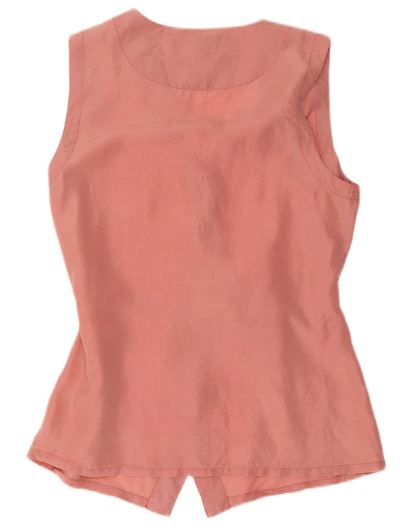 Blusa feminina vintage sem mangas UK 14 grande seda rosa