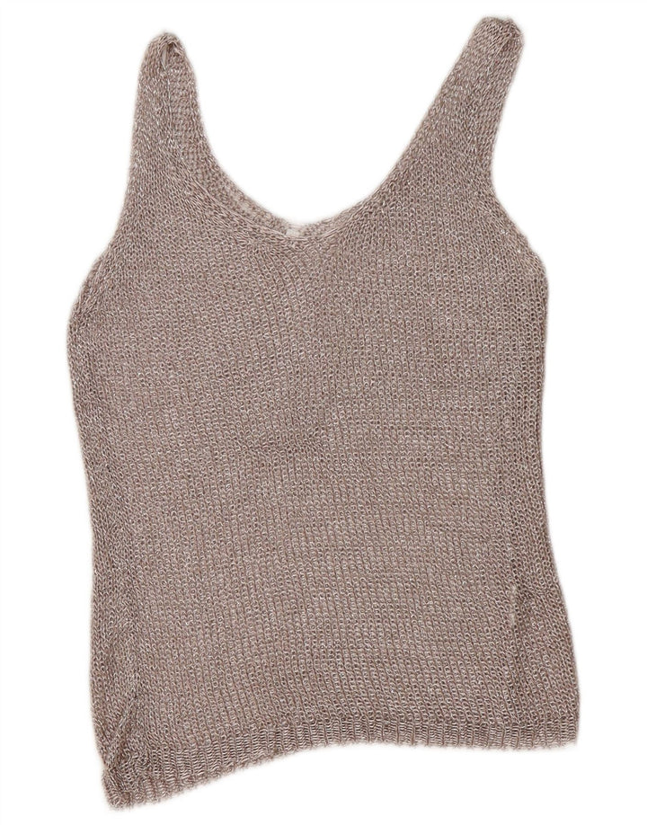 Top feminino de crochê vintage UK 12 médio prateado