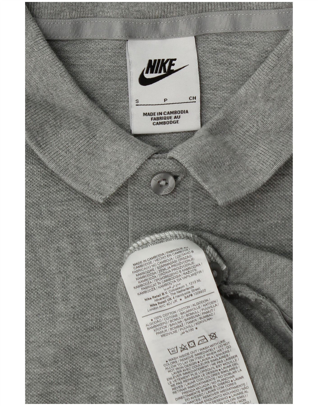 Camisa polo masculina NIKE pequena cinza algodão