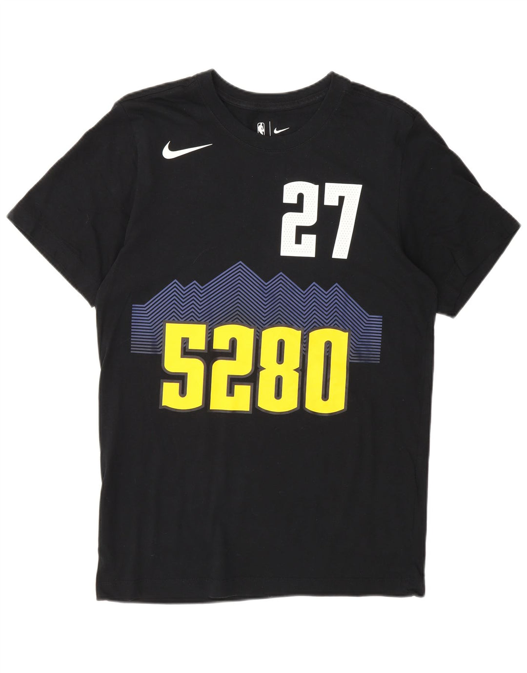 Camiseta Nike masculina Denver Nuggets com estampa gráfica pequena de algodão preto