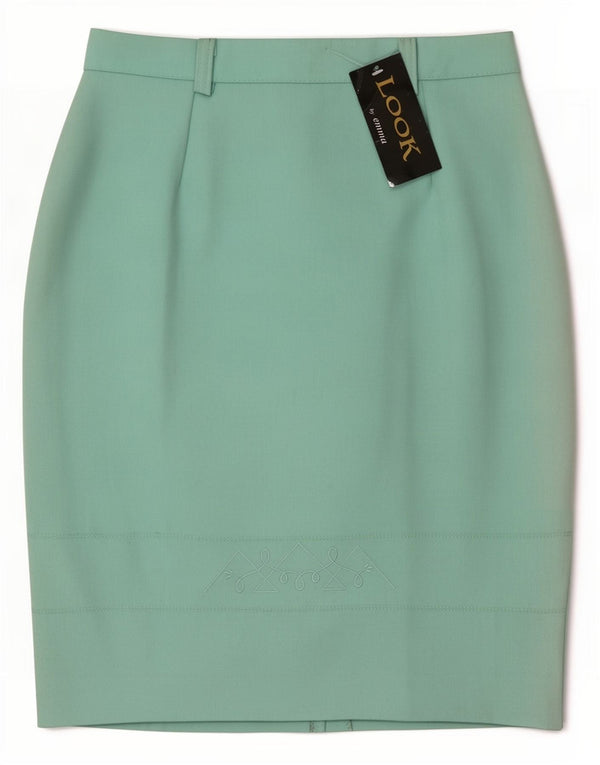 Saia lápis feminina vintage médio W30 poliéster verde