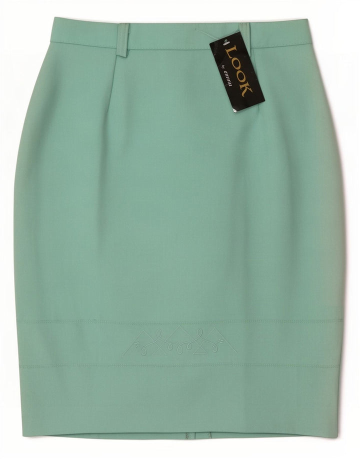 Saia lápis feminina vintage médio W30 poliéster verde