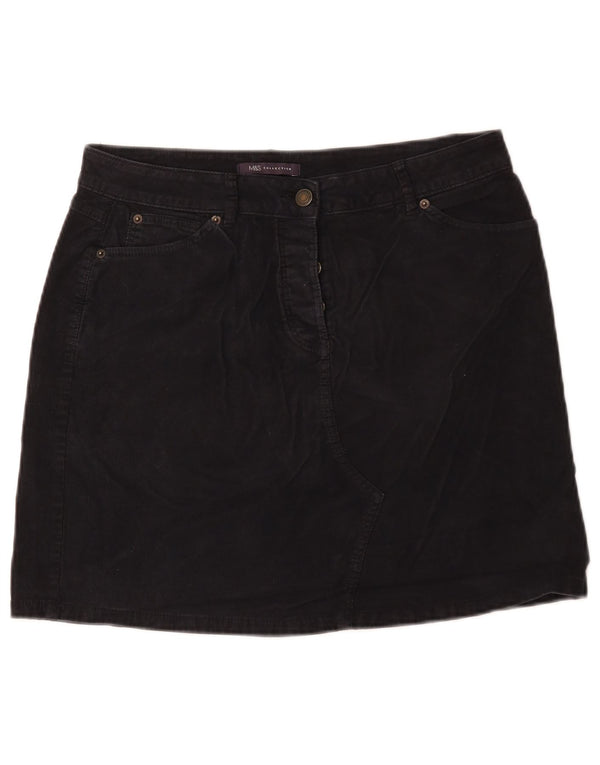 Mini saia de veludo cotelê feminina Marks & Spencer Reino Unido 12 médio W32 algodão preto