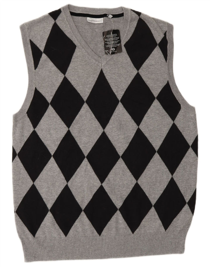Angelo Litrico Mens Colete Regata XL Cinza Argyle/Algodão Diamante