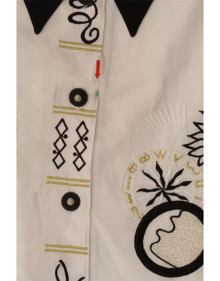 Camisa gráfica feminina Yessica EU 40 poliéster geométrico branco médio