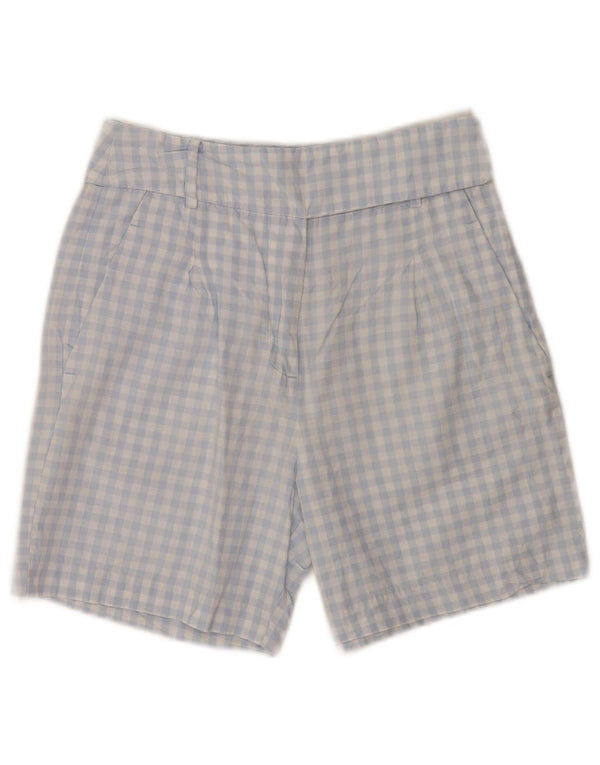 Shorts chino feminino de cintura alta Benetton Reino Unido 6 pequeno W26 algodão guingão azul
