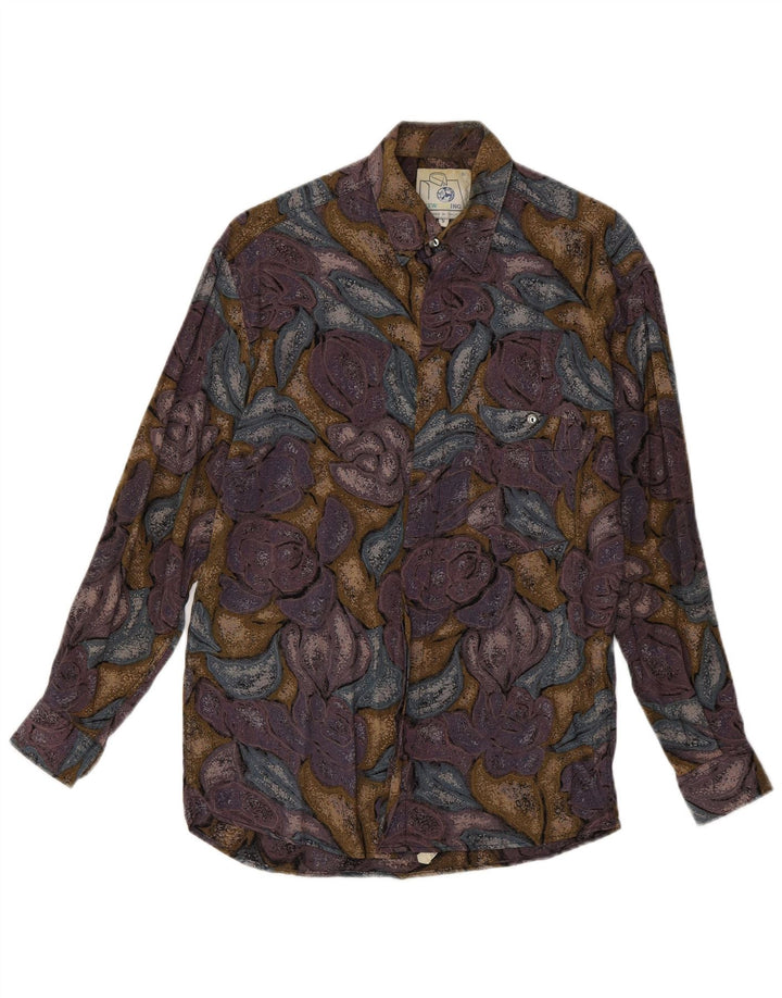 Camisa masculina VINTAGE pequena viscose floral multicolorida