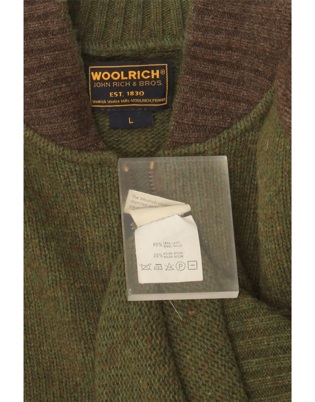 Suéter masculino Woolrich com estampa gráfica grande de lã colorblock verde