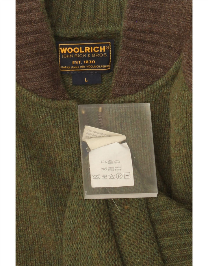 Suéter masculino Woolrich com estampa gráfica grande de lã colorblock verde