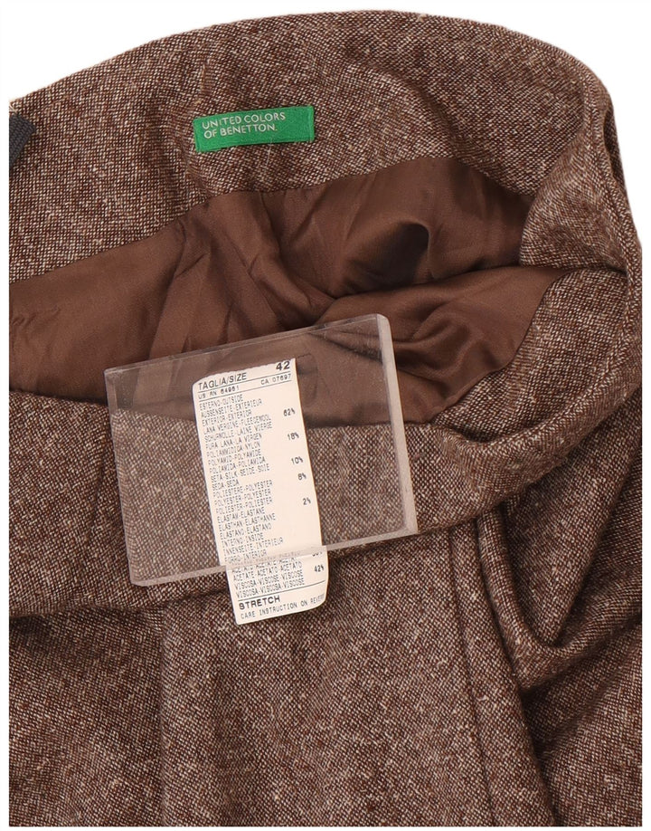 Mini saia reta feminina Benetton IT 42 médio W28 lã manchada marrom