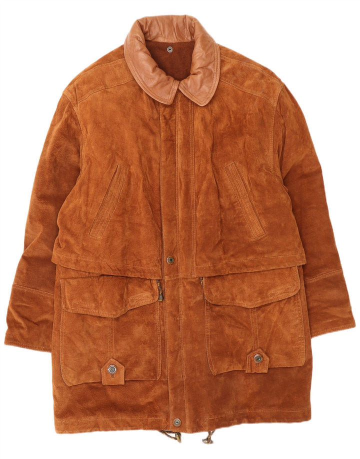 Sobretudo de camurça masculino vintage IT 48 couro marrom médio