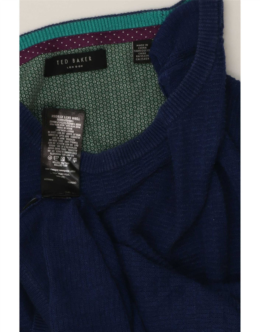 Suéter masculino Ted Baker com gola canoa grande algodão azul