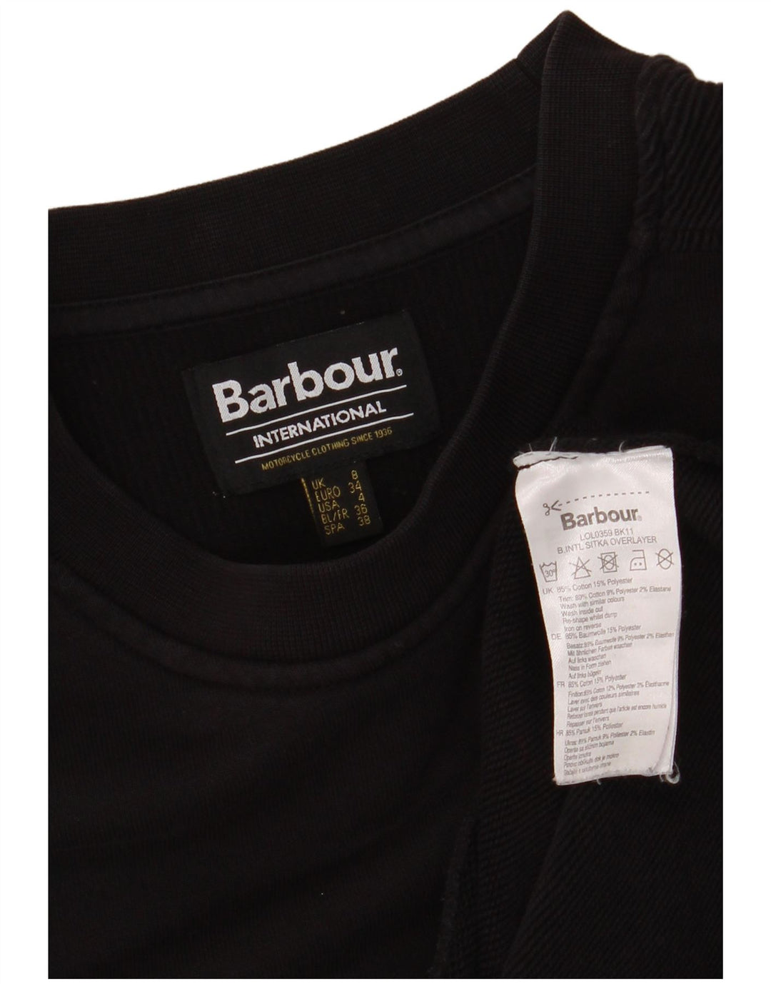 Jumper de moletom feminino grande BARBOUR Reino Unido 8 pequeno algodão preto