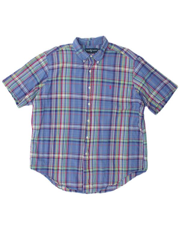 Ralph Lauren Camisa masculina de manga curta clássica 2XL xadrez azul