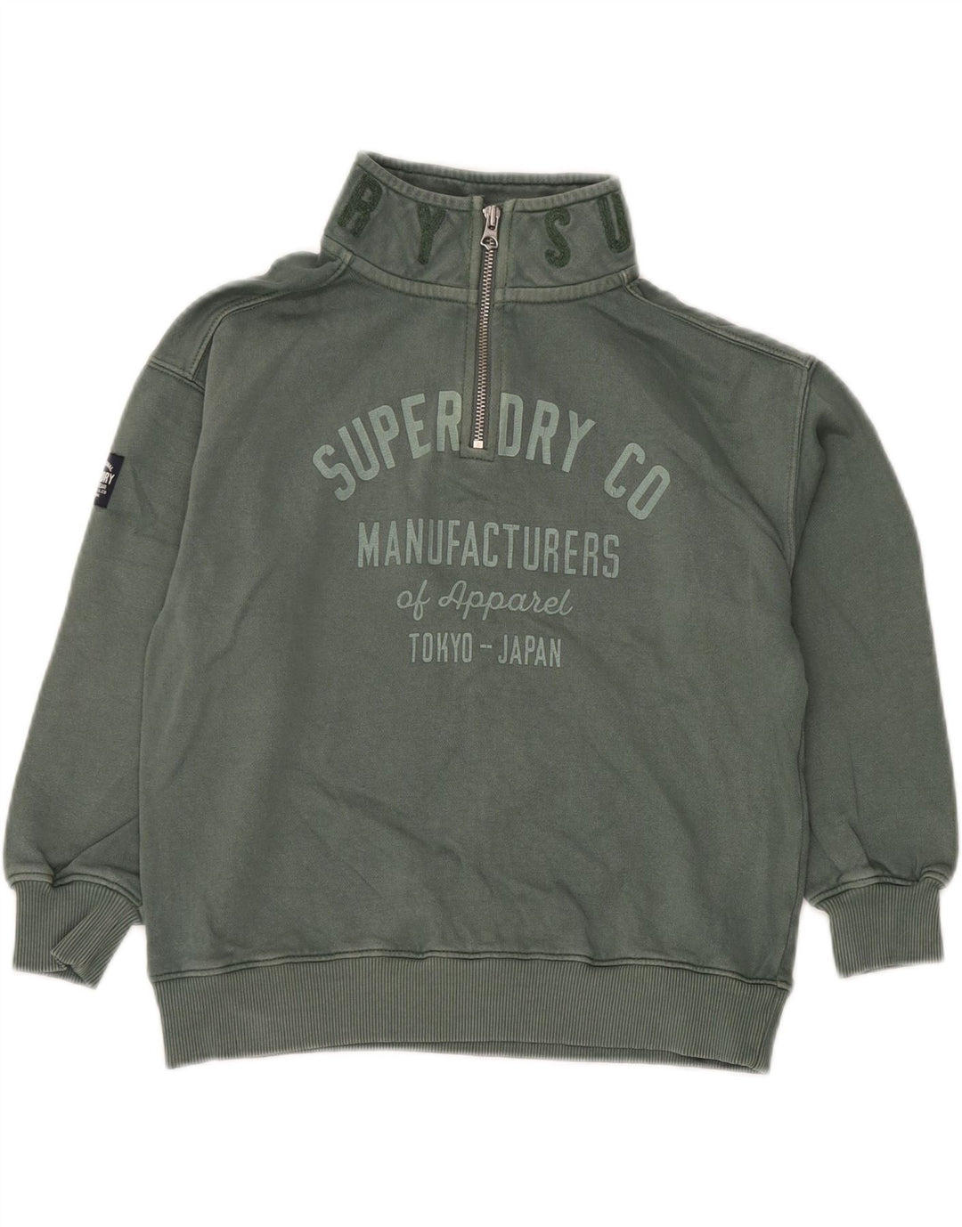 Suéter SUPERDRY para meninos com gola e zíper gráfico 7-8 anos algodão verde