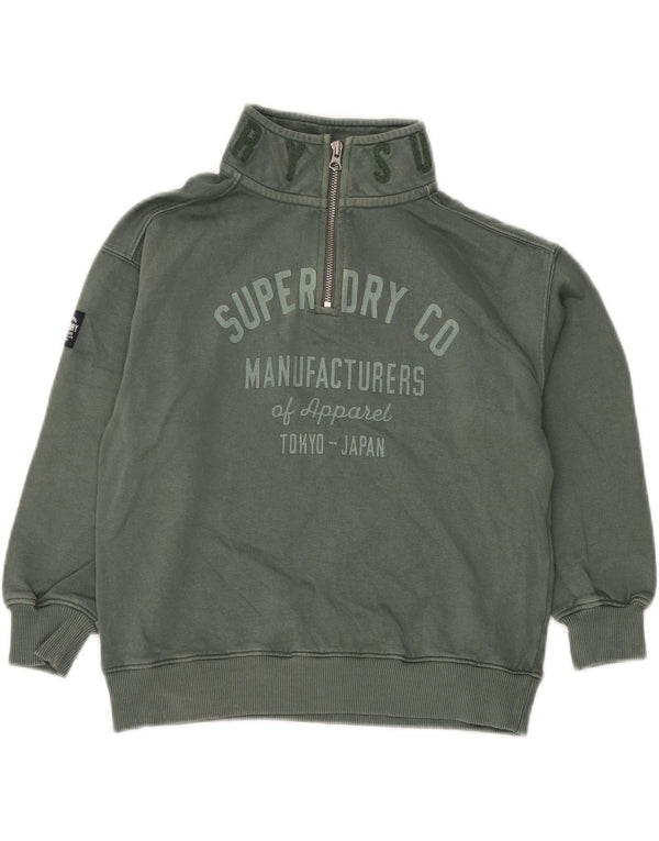 Suéter SUPERDRY para meninos com gola e zíper gráfico 7-8 anos algodão verde